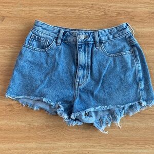 PacSun Blue High-Rise Festival Frayed Hem Jean Shorts